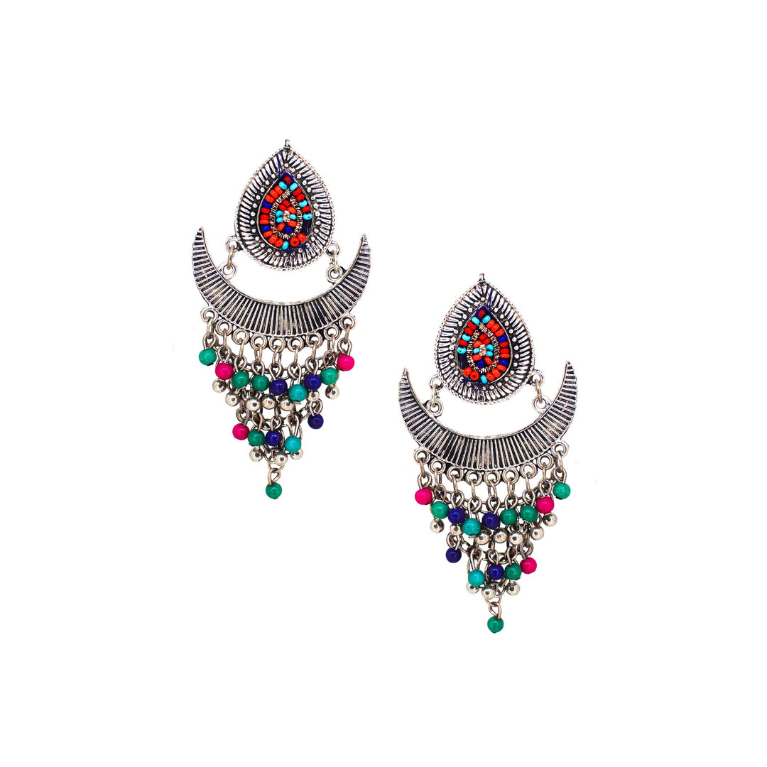 Abhinn Silver Oxidised Temple Design Beaded Dangler Earrings For Women