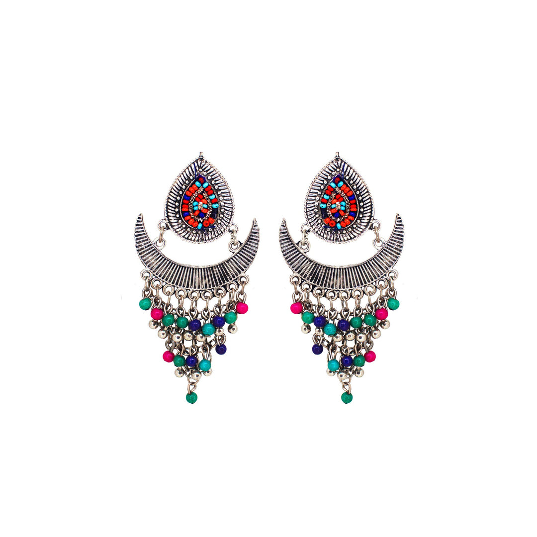 Abhinn Silver Oxidised Temple Design Beaded Dangler Earrings For Women