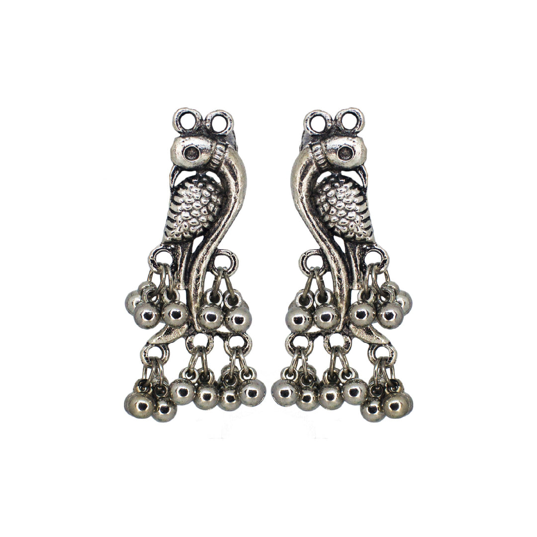 Abhinn Silver Oxidised Parrot Design Dangler Earring With Ghungroo For Women