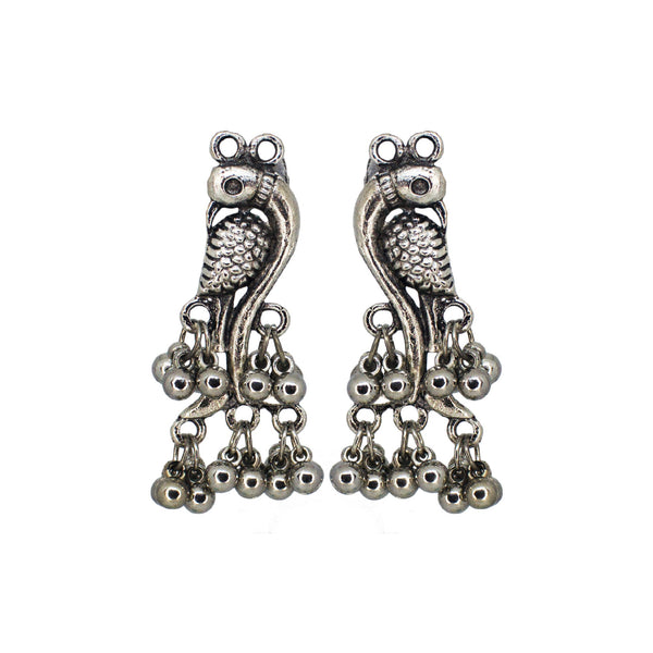 Abhinn Silver Oxidised Parrot Design Dangler Earring With Ghungroo For Women