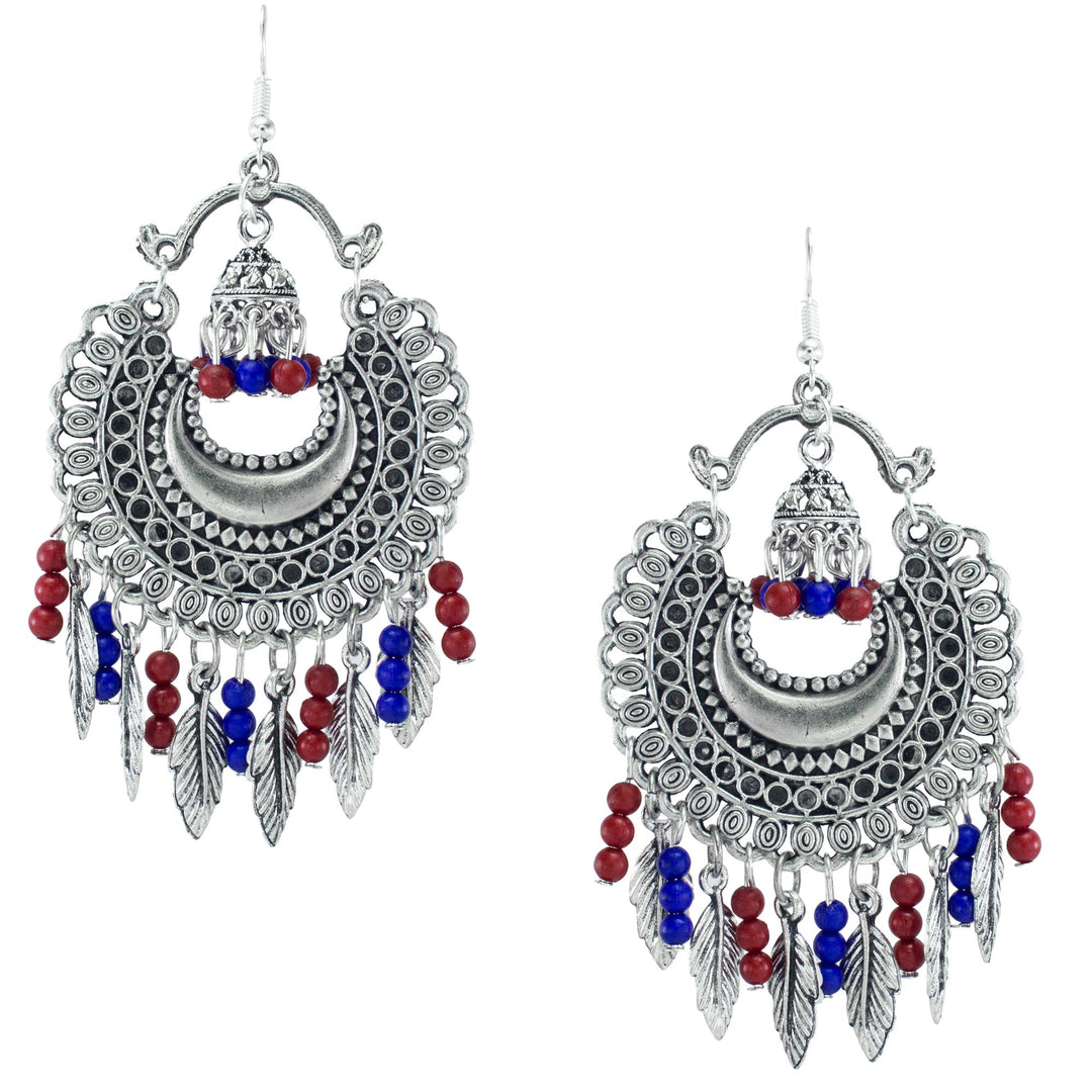 Abhinn Chandbali Silver Oxidised Multi Colour Hook Dangler Earring For Women