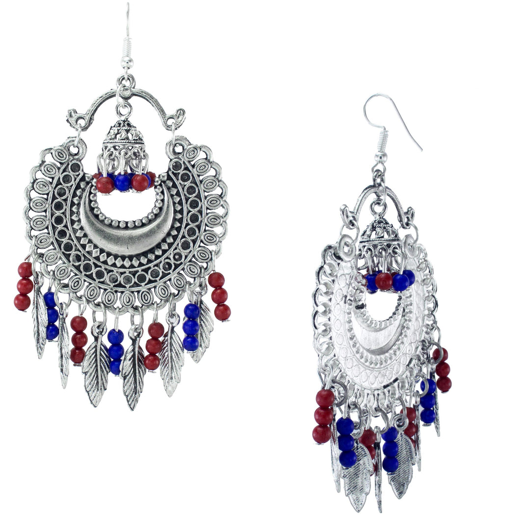Abhinn Chandbali Silver Oxidised Multi Colour Hook Dangler Earring For Women