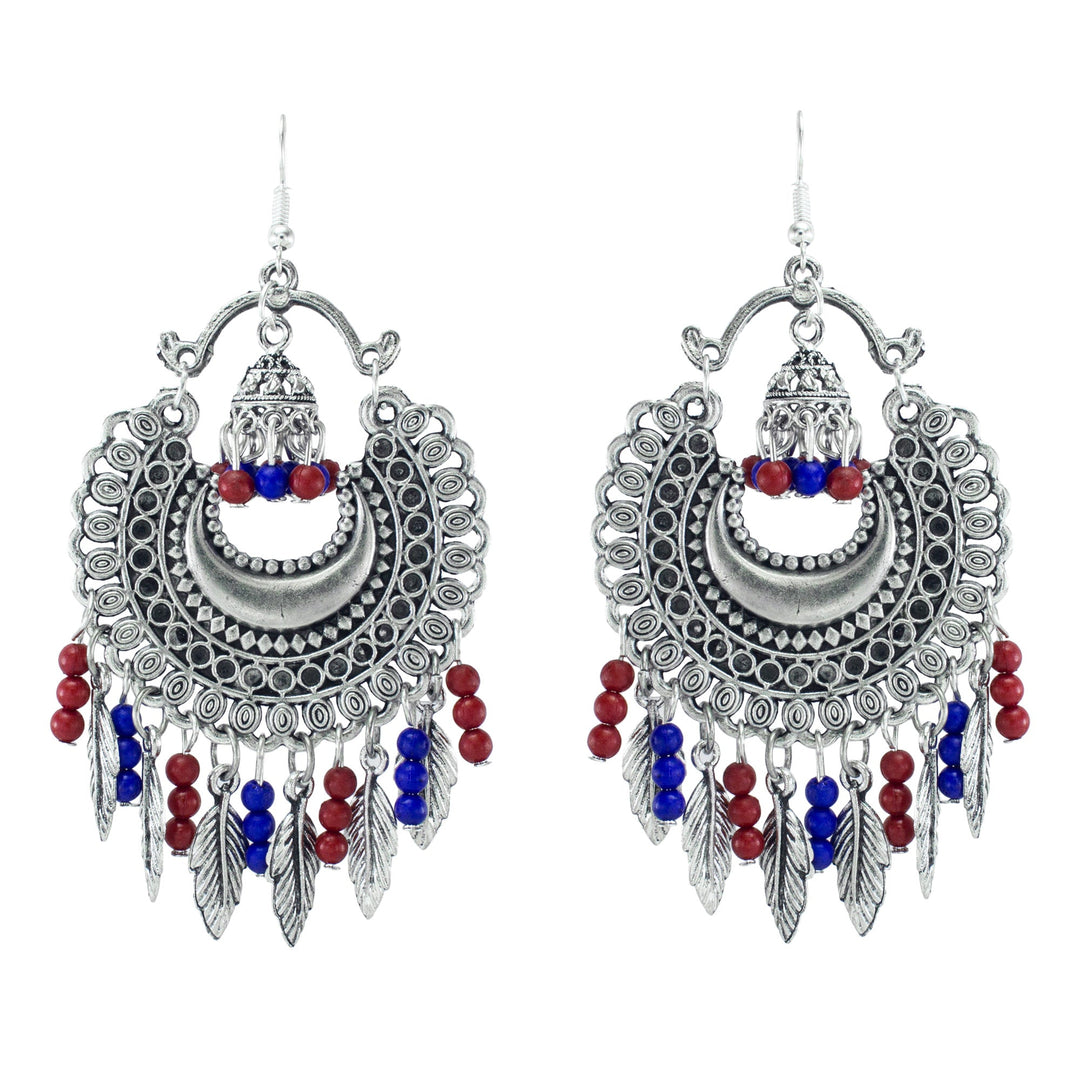 Abhinn Chandbali Silver Oxidised Multi Colour Hook Dangler Earring For Women
