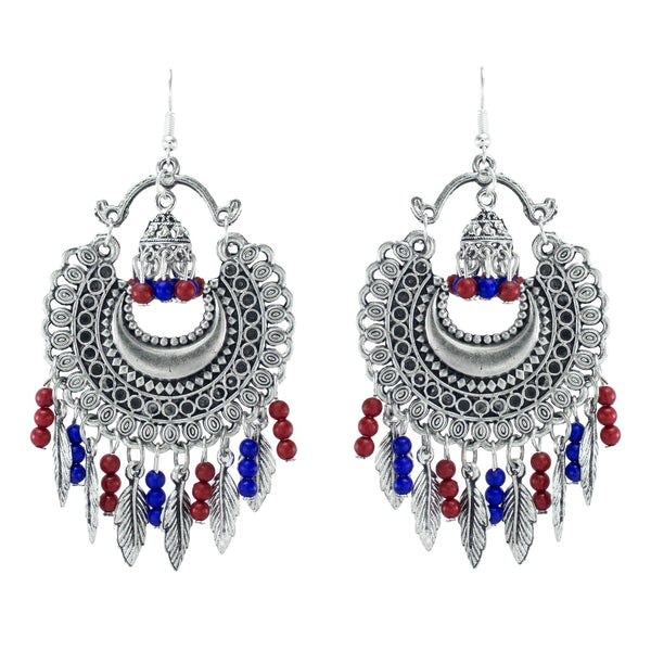 Abhinn Chandbali Silver Oxidised Multi Colour Hook Dangler Earring For Women
