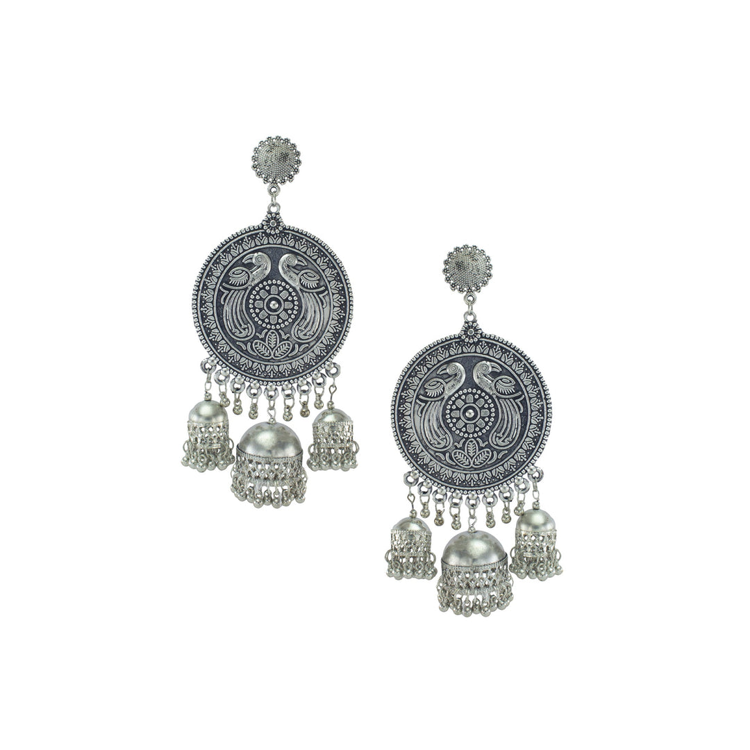 Abhinn Silver Oxidised Peacock Design Dangler With Jhumki Earrings For Women