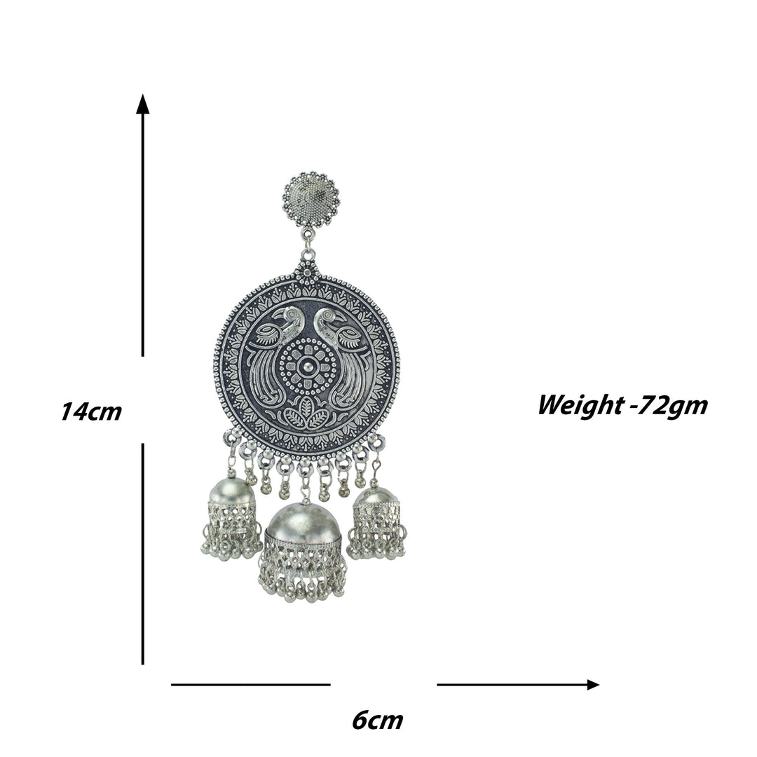 Abhinn Silver Oxidised Peacock Design Dangler With Jhumki Earrings For Women