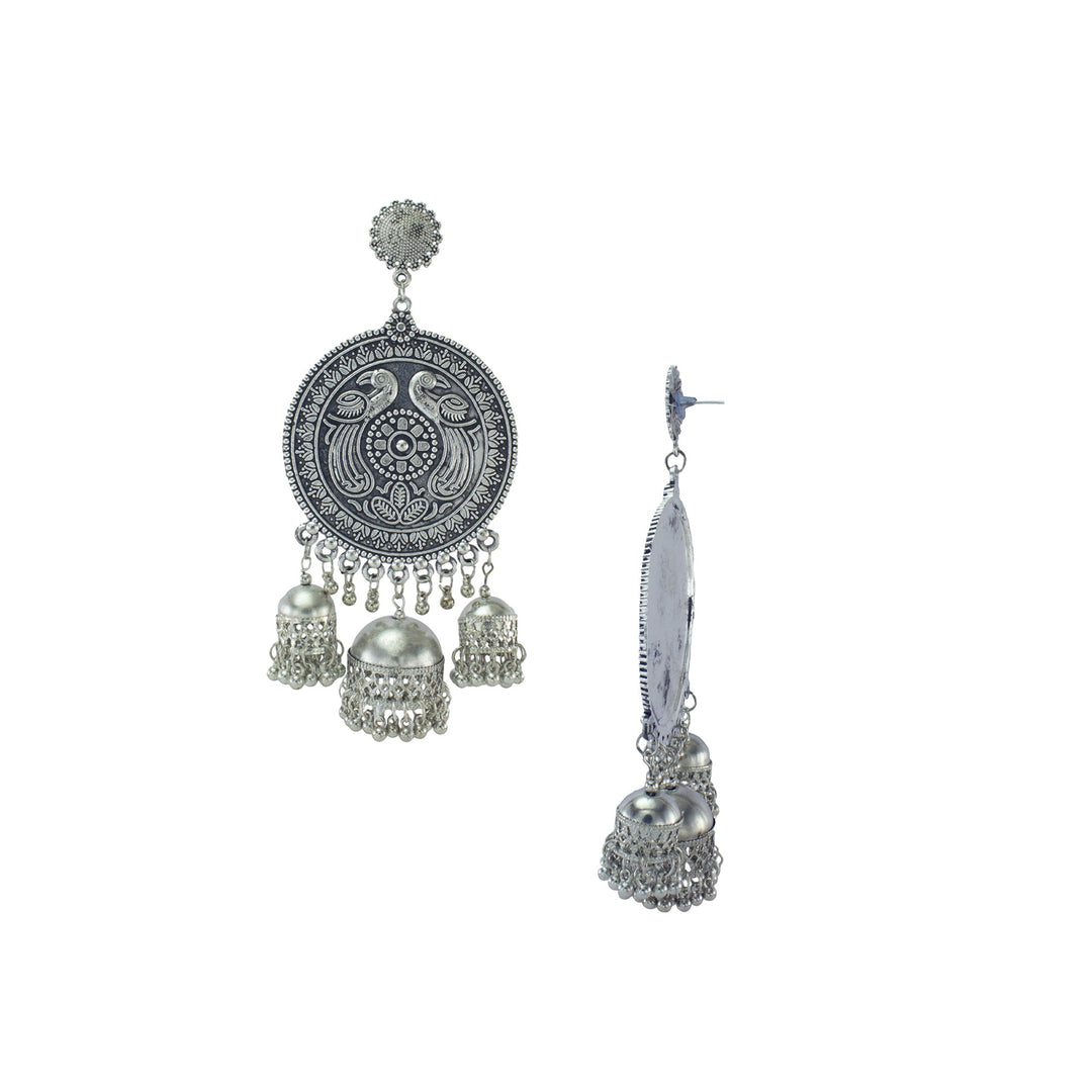 Abhinn Silver Oxidised Peacock Design Dangler With Jhumki Earrings For Women