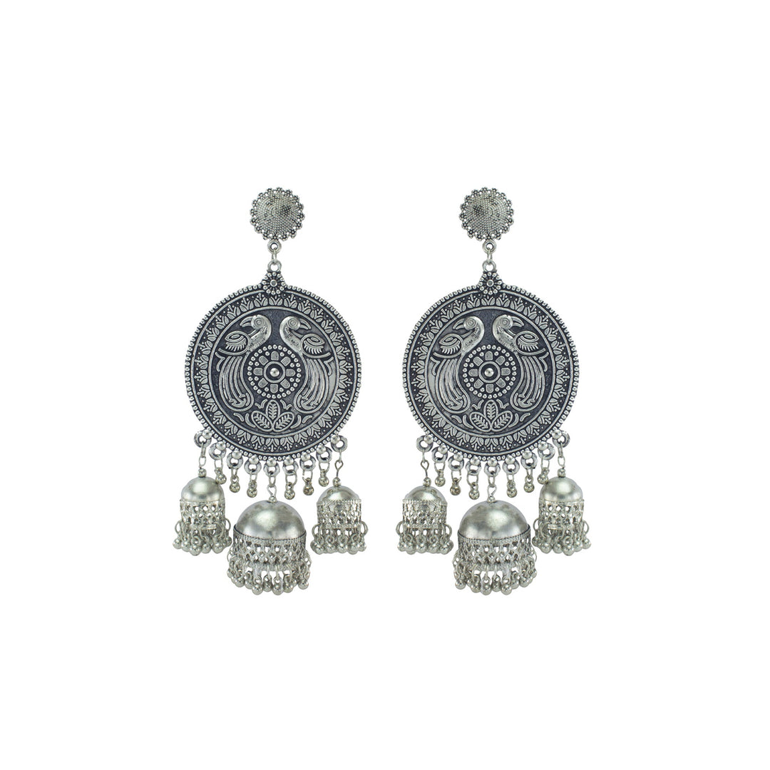 Abhinn Silver Oxidised Peacock Design Dangler With Jhumki Earrings For Women