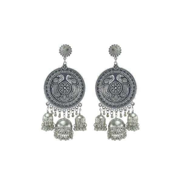 Abhinn Silver Oxidised Peacock Design Dangler With Jhumki Earrings For Women