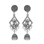 Load image into Gallery viewer, Abhinn Silver Oxidised Unique Floral Design Jhumka Earrings For Women
