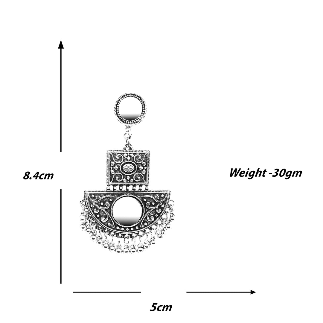 Abhinn Silver Oxidised Floral With Mirror Dangler Earrings For Women