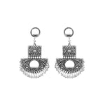 Load image into Gallery viewer, Abhinn Silver Oxidised Floral With Mirror Dangler Earrings For Women
