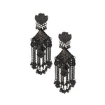 Load image into Gallery viewer, Abhinn Black Polished Floral Design With Hanging Beads Jhumka Earrings For Women
