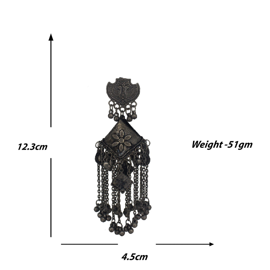 Abhinn Black Polished Floral Design With Hanging Beads Jhumka Earrings For Women