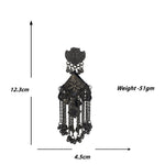 Load image into Gallery viewer, Abhinn Black Polished Floral Design With Hanging Beads Jhumka Earrings For Women
