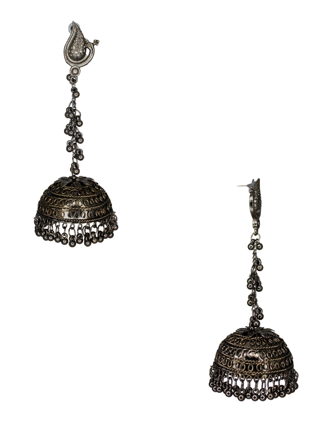 Abhinn Handmade Black Polished Peacock Studs with Dangler Jhumka Earrings For Women