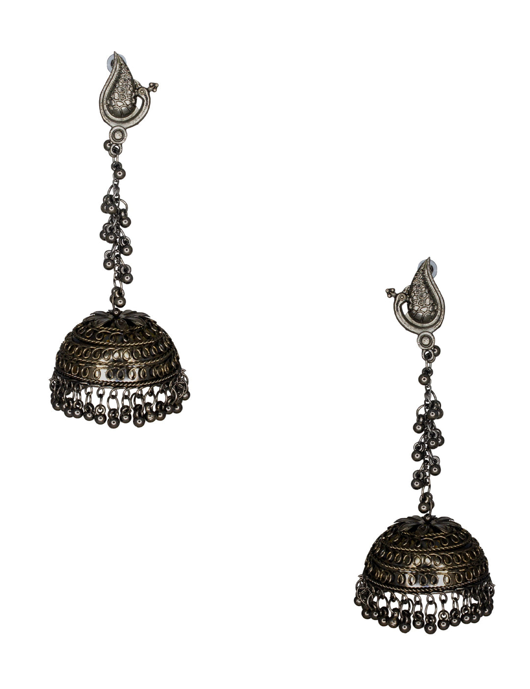 Abhinn Handmade Black Polished Peacock Studs with Dangler Jhumka Earrings For Women