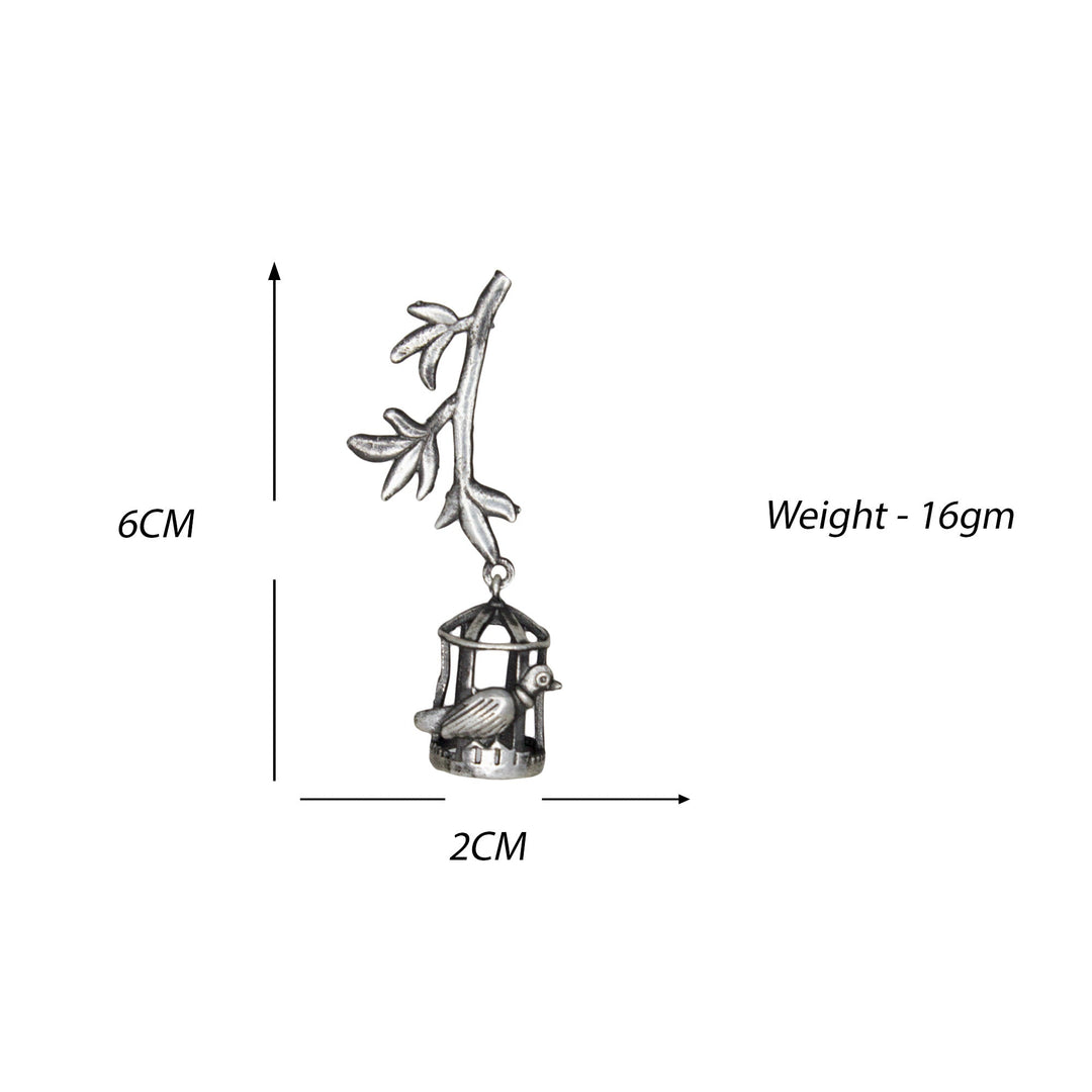 Abhinn Silver Replica Leaves Studs With Bird Cage Jhumki For Women