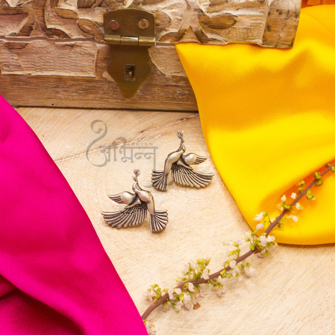 Abhinn Silver Replica Bird Design Studs Earrings