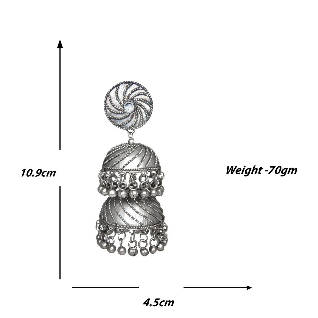 Abhinn Silver Oxidised Triple Layered Jhumka With Ghungroo Earrings For Girls