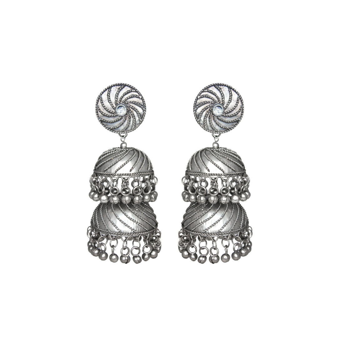 Abhinn Silver Oxidised Triple Layered Jhumka With Ghungroo Earrings For Girls