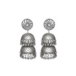 Load image into Gallery viewer, Abhinn Silver Oxidised Triple Layered Jhumka With Ghungroo Earrings For Girls
