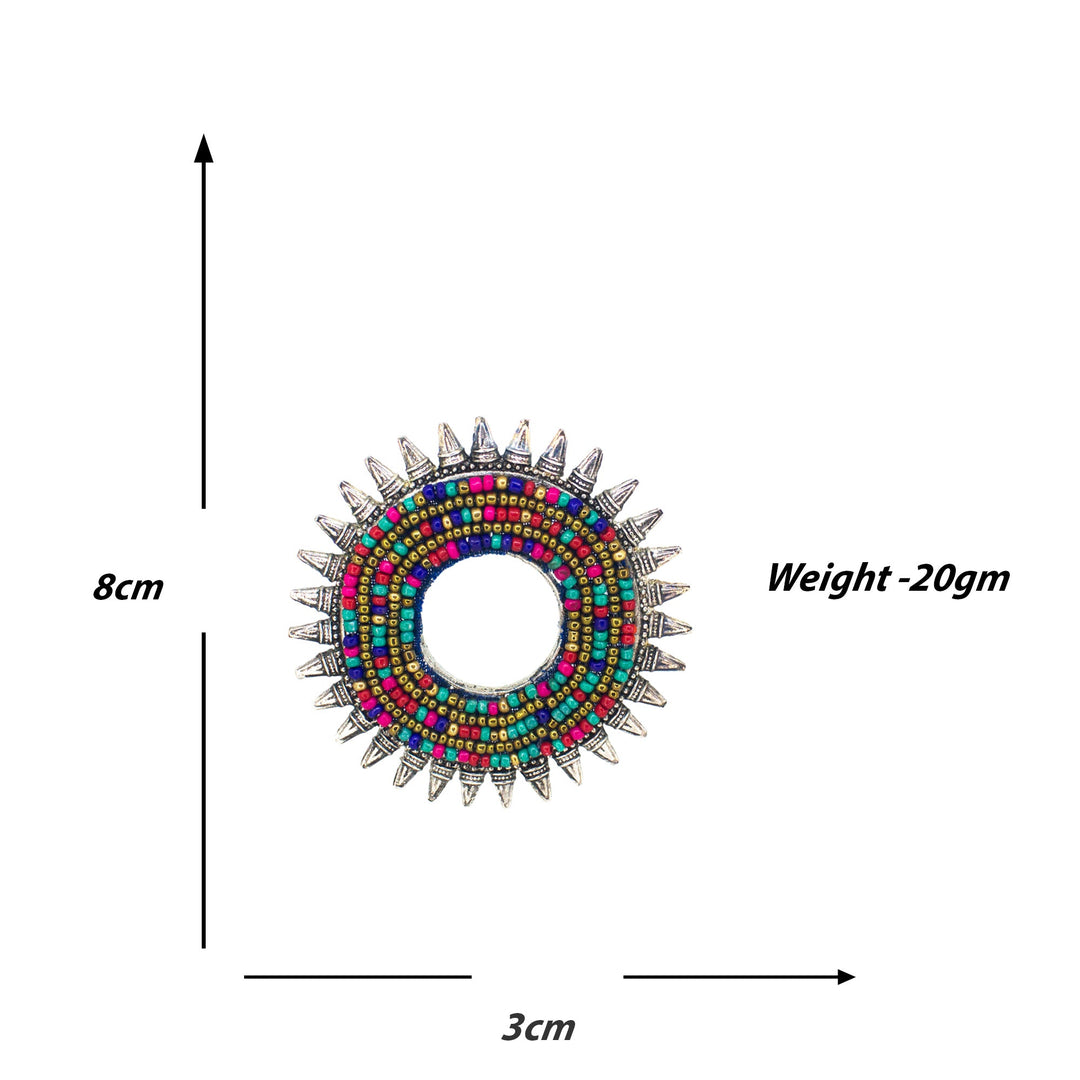 Abhinn Silver Oxidised Sun Shape Multi Colour Beaded Big Stud Earrings For Women