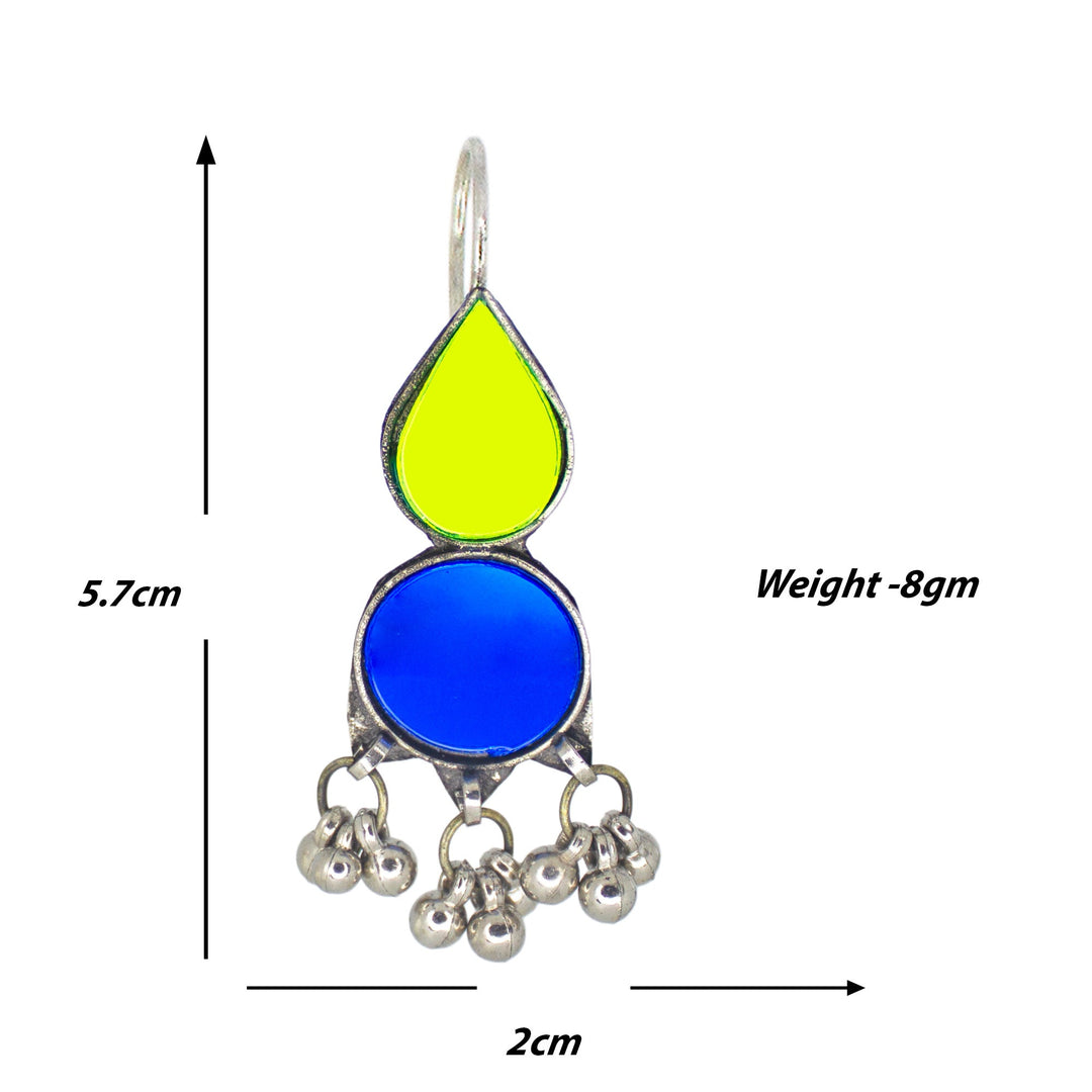 Abhinn Afghani Silver Plated Parrot Green-Blue Glass Dangler Earrings For Women