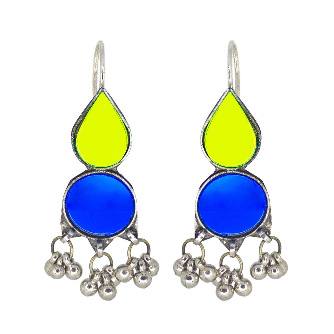 Abhinn Afghani Silver Plated Parrot Green-Blue Glass Dangler Earrings For Women