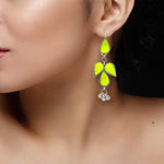 Load image into Gallery viewer, Abhinn Afghani Silver Plated Petal Shape Parrot Green Glass Dangler Earrings For Women
