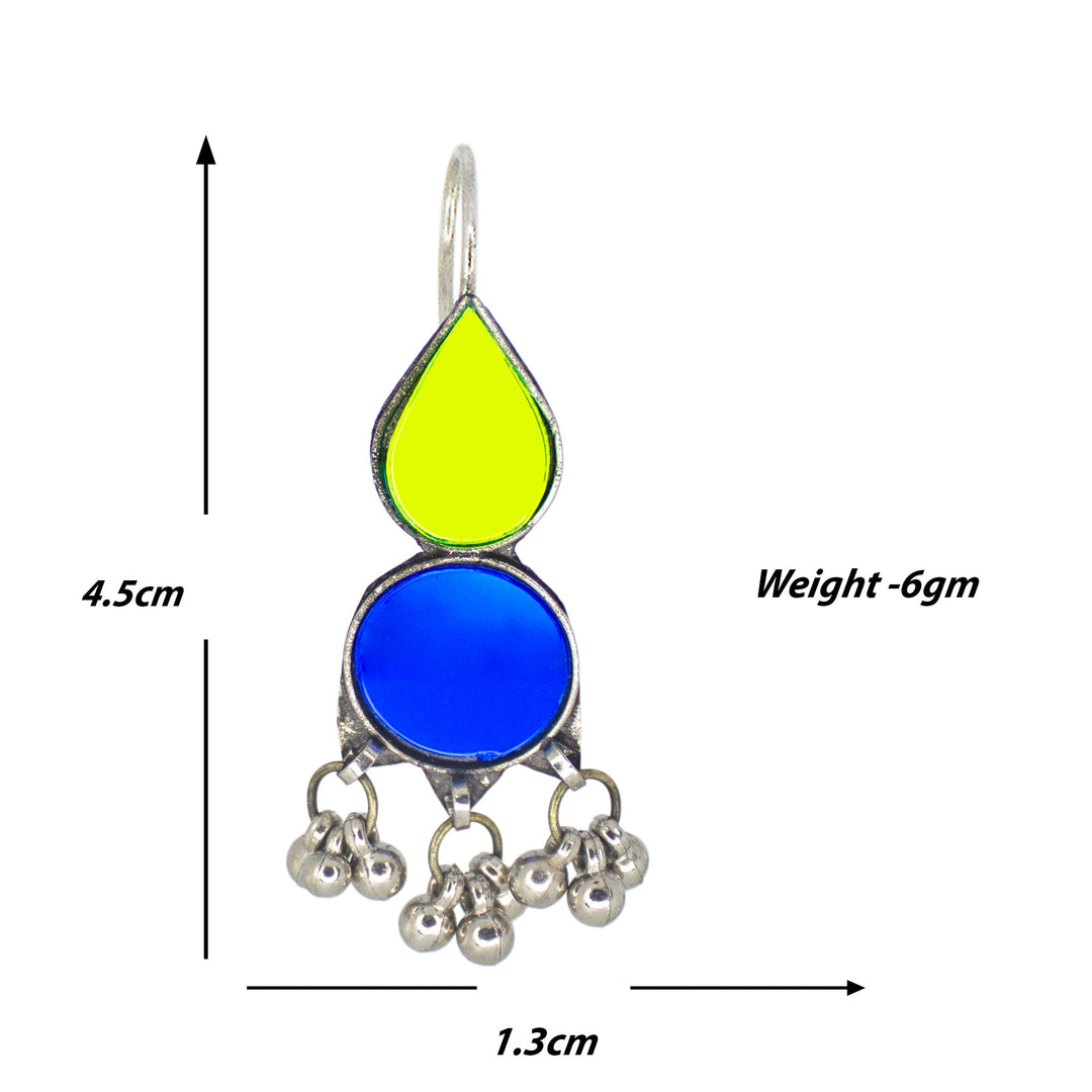 Abhinn Afghani Silver Plated Geometrical Parrot Green-Blue Glass Dangler Earrings For Women