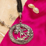 Load image into Gallery viewer, Oxidized German Silver Goddess Durga Round Pendant with Black Pearls
