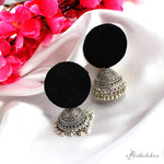 Load image into Gallery viewer, Hastkalakari Handmade Silver Antique Black Fabric Jhumka Earrings For Women
