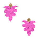 Load image into Gallery viewer, Hastkalakari Handcrafted Minimal Pink Leaf Design Beaded Dangler Earrings For Women

