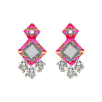 Load image into Gallery viewer, Handmade Pink Mirror Work Fabric Earrings With Silver Motifs For Women
