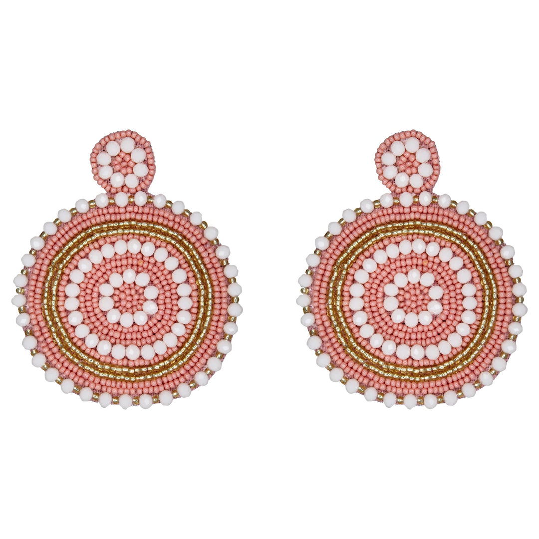 Hastkalakari Handcrafted Ethnic Pink Round Beaded Dangler Earrings For Women