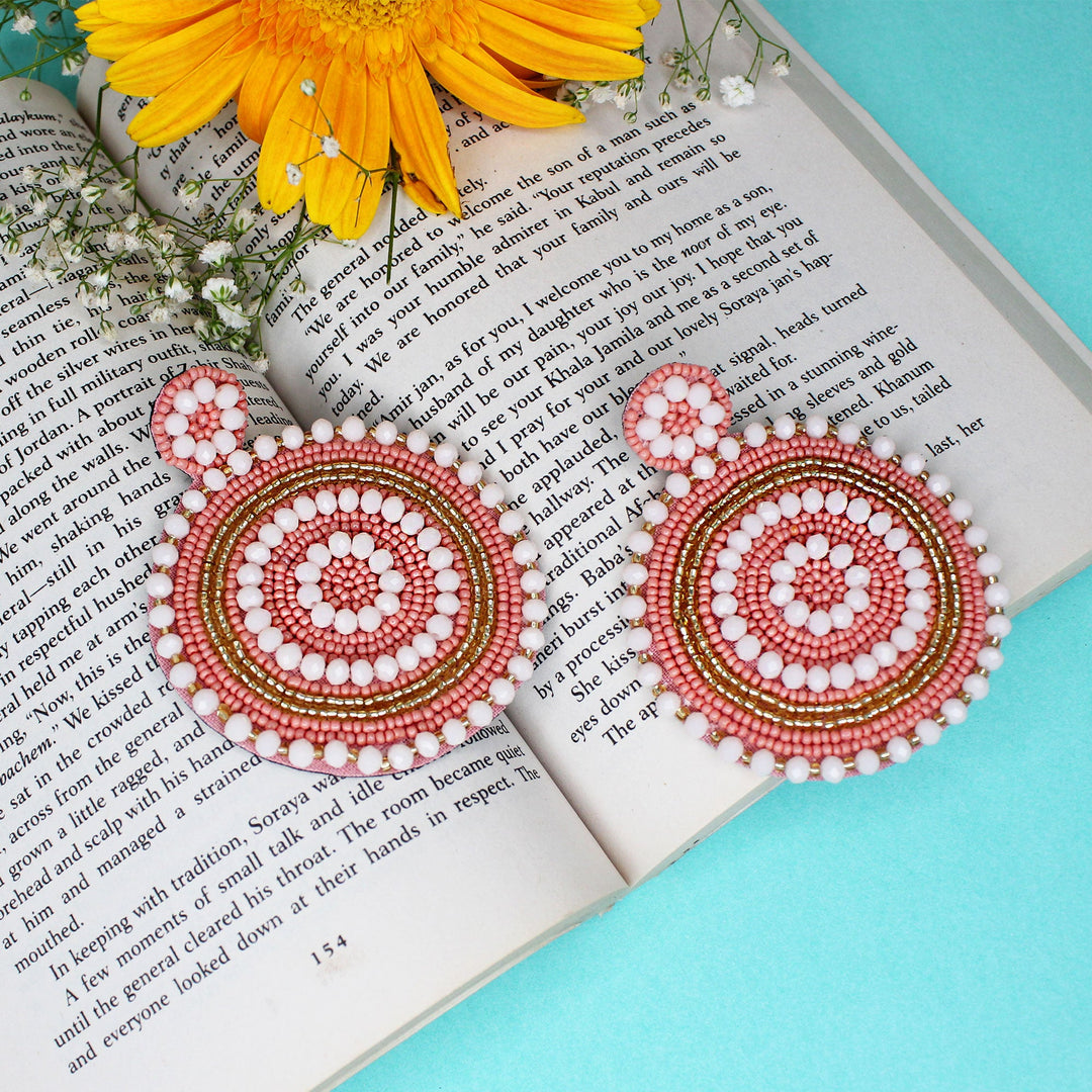 Hastkalakari Handcrafted Ethnic Pink Round Beaded Dangler Earrings For Women