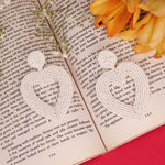 Load image into Gallery viewer, Hastkalakari Handmade Elegant White Heart Shape Dangler Beaded Earrings For Women
