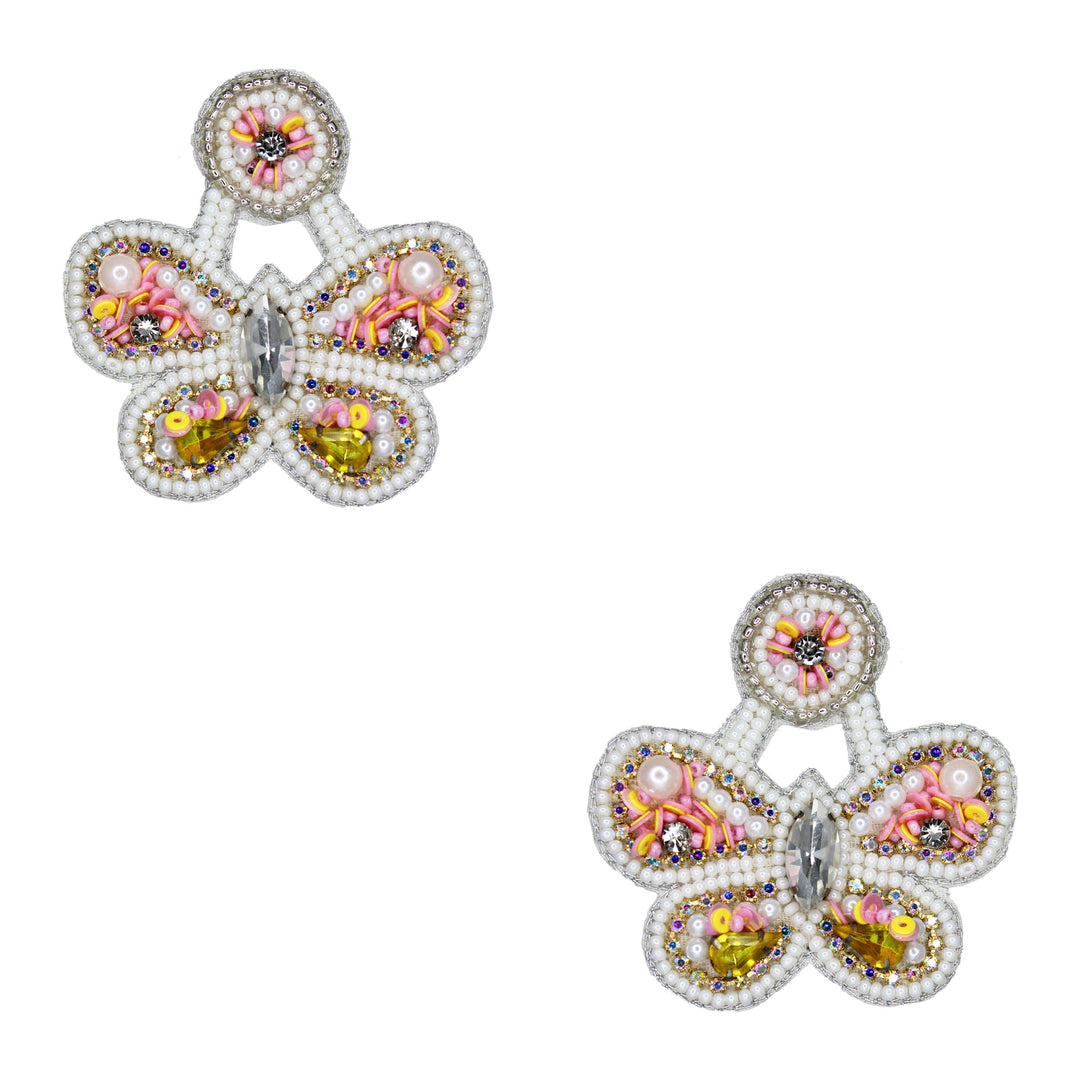 Hastkalakari Handmade Exclusive White-Pink Butterfly Beaded Dangler Earrings For Women