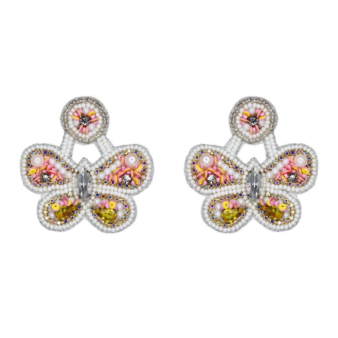 Hastkalakari Handmade Exclusive White-Pink Butterfly Beaded Dangler Earrings For Women