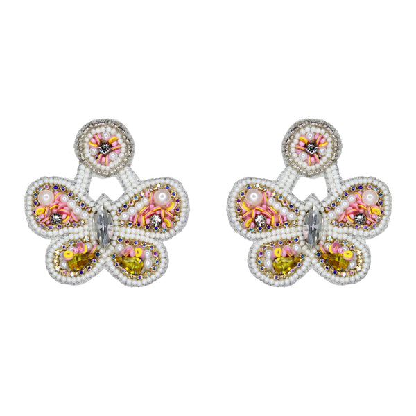 Hastkalakari Handmade Exclusive White-Pink Butterfly Beaded Dangler Earrings For Women