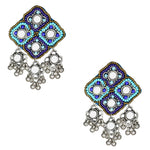 Load image into Gallery viewer, Hastkalakari Handmade Beaded Blue Diamond Shape Mirror Earrings For Women
