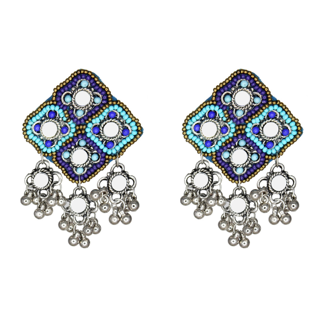 Hastkalakari Handmade Diamond Shape Mirror Beaded Earrings