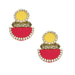 Load image into Gallery viewer, Hastkalakari Handmade Ethnic Yellow-Red Fabric Dangler Earrings With Kundan Stones For Women
