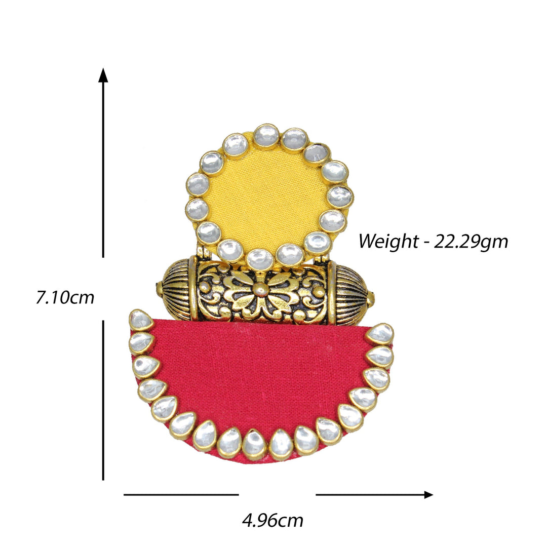 Hastkalakari Handmade Ethnic Yellow-Red Fabric Dangler Earrings With Kundan Stones For Women