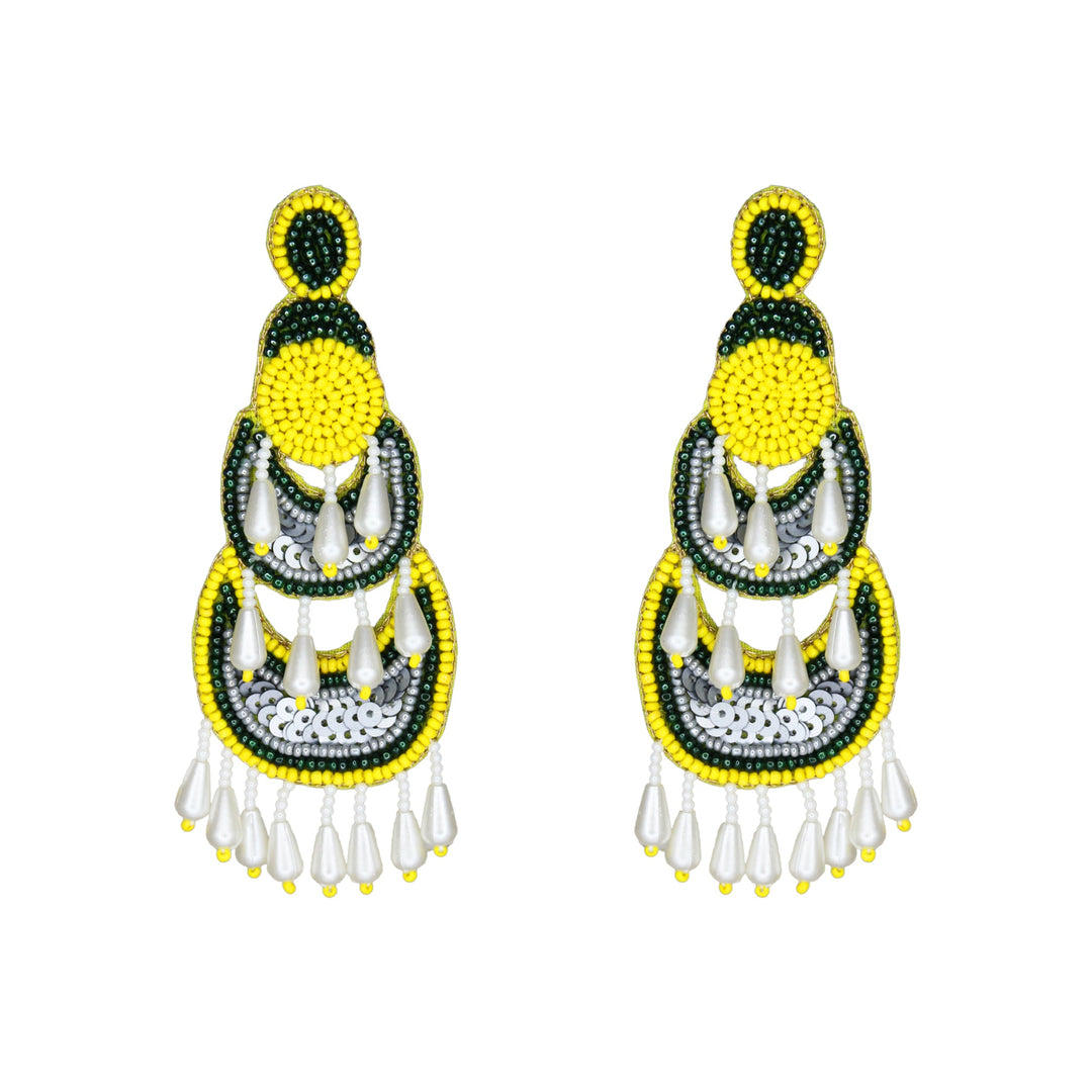 Hastkalakari Handcrafted Trendy Green-yellow Beaded Dangler Earrings For Women