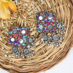 Load image into Gallery viewer, Hastkalakari Handmade Beaded Multi Diamond Shape Mirror Earrings For Women
