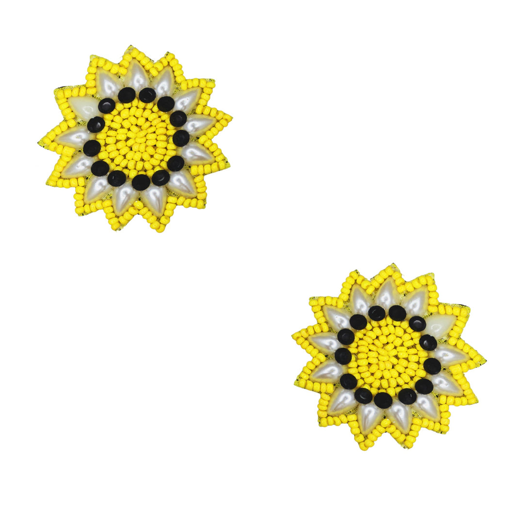 Hastkalakari Handmade Sun Flower Design Beaded Stud Earrings For Women