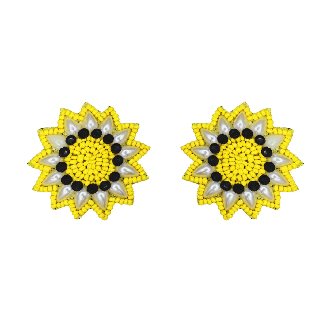Hastkalakari Handmade Sun Flower Design Beaded Stud Earrings For Women