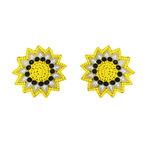 Hastkalakari Handmade Sun Flower Design Beaded Stud Earrings For Women